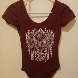 Maroon boho graphic bodysuit